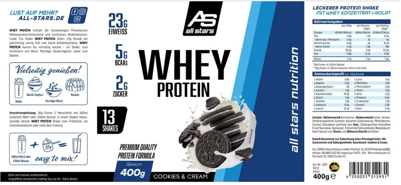 All Stars 100% Whey Protein (400G Dose)