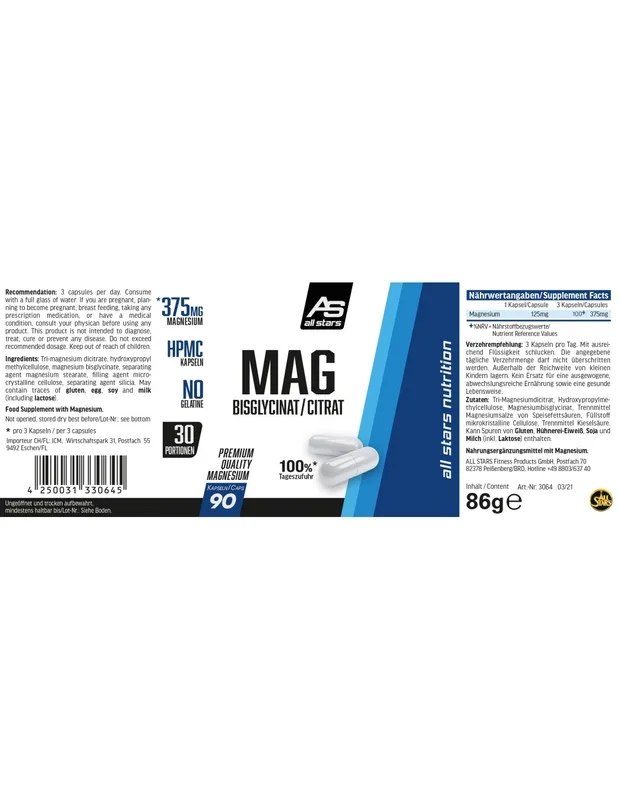 All Stars Pure Mag Bisglycinat 90 Stk