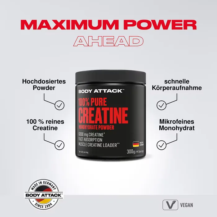 Body Attack 100% Pure Creatine Monohydrate Powder (300G Dose)