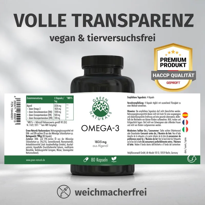 GREEN NATURALS Omega-3 Kapseln 1835mg vegan + DHA