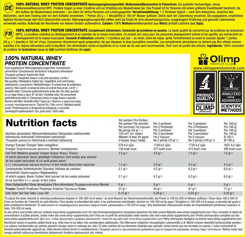 Olimp 100% Natural Whey Protein Concentrate (700g Beutel)