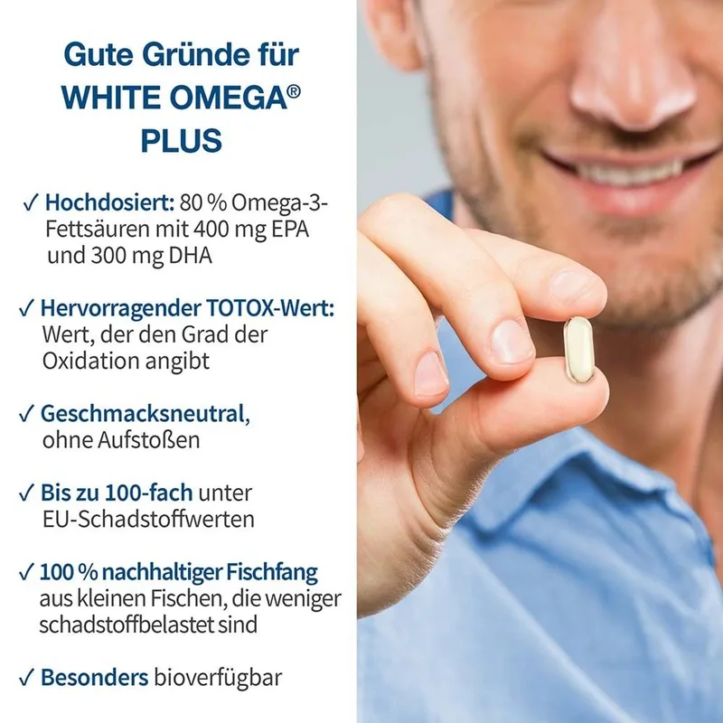 White Omega PLUS Hochdosierte Omega 3 Fischöl Kapseln